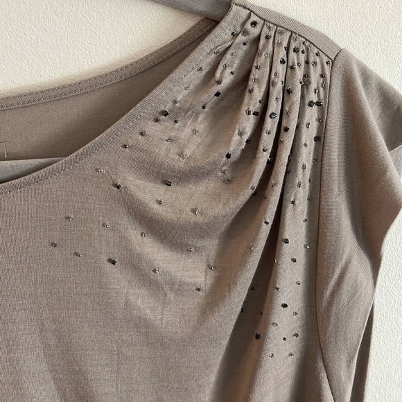 LOFT Large Grey Beaded Drape Top - Picture 2 of 7